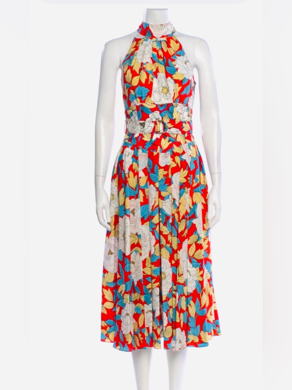 Diane von Furstenberg Gwendolyn Silk Halter Midi Dress Floral Belted 6